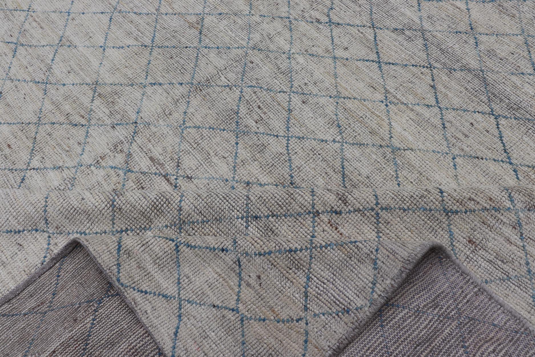 Modern Hand - Knotted Rug in Wool with All - Over Diamond Design in Blue This modern casual tribal rug has been hand - knotted in wool. The rug features a modern all - over sub - geometric diamond design, rendered in blue; making this rug a superb fit f... - Keivan Woven ArtsAFG - 40529 - 19784Rug