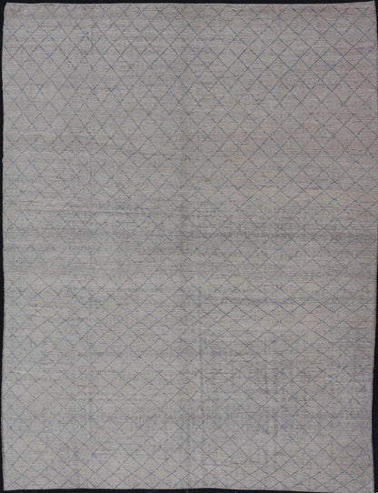 Modern Hand - Knotted Rug in Wool with All - Over Diamond Design in Blue This modern casual tribal rug has been hand - knotted in wool. The rug features a modern all - over sub - geometric diamond design, rendered in blue; making this rug a superb fit f... - Keivan Woven ArtsAFG - 40529 - 19784Rug
