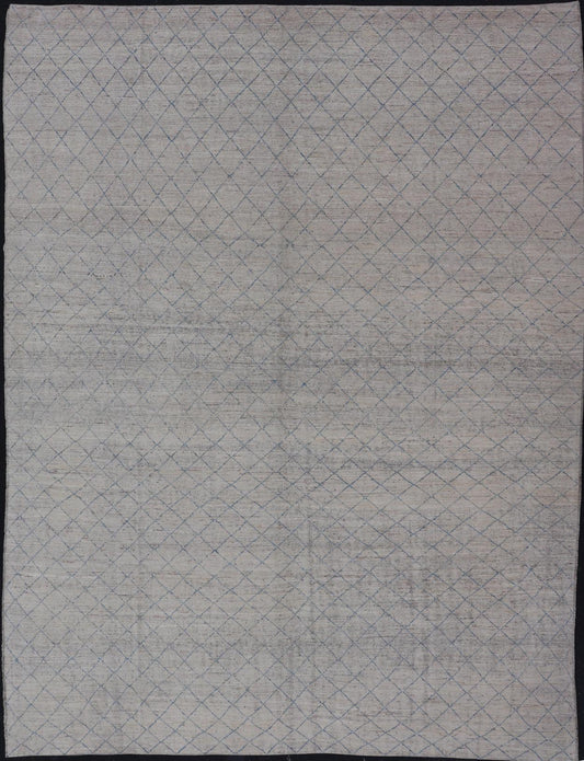 Modern Hand - Knotted Rug in Wool with All - Over Diamond Design in Blue This modern casual tribal rug has been hand - knotted in wool. The rug features a modern all - over sub - geometric diamond design, rendered in blue; making this rug a superb fit f... - Keivan Woven ArtsAFG - 40529 - 19784Rug