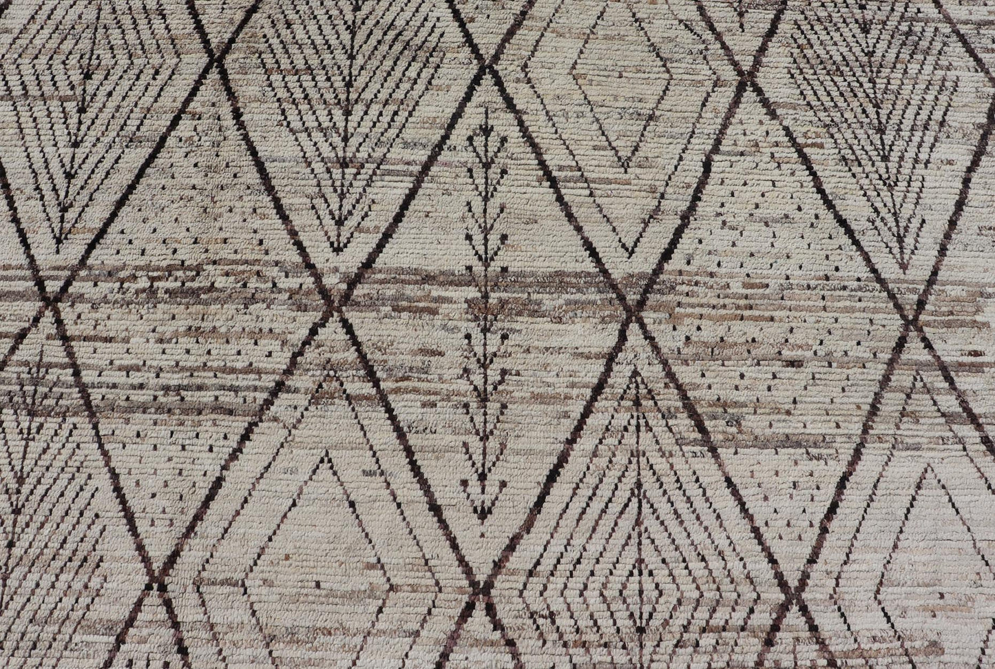 Large Modern Moroccan Hand - Knotted Rug w/ Tribal Diamond Design in Natural Tones This modern casual tribal rug has been hand - knotted. The rug features a modern sub - geometric diamond design, replete with various motifs within most diamonds; makin... - Keivan Woven ArtsAFG - 40803 - 19412Rug
