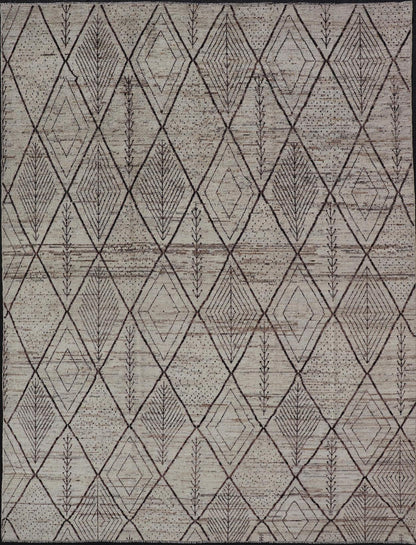 Large Modern Moroccan Hand - Knotted Rug w/ Tribal Diamond Design in Natural Tones This modern casual tribal rug has been hand - knotted. The rug features a modern sub - geometric diamond design, replete with various motifs within most diamonds; makin... - Keivan Woven ArtsAFG - 40803 - 19412Rug