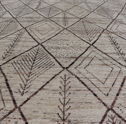 Large Modern Moroccan Hand - Knotted Rug w/ Tribal Diamond Design in Natural Tones This modern casual tribal rug has been hand - knotted. The rug features a modern sub - geometric diamond design, replete with various motifs within most diamonds; makin... - Keivan Woven ArtsAFG - 40803 - 19412Rug