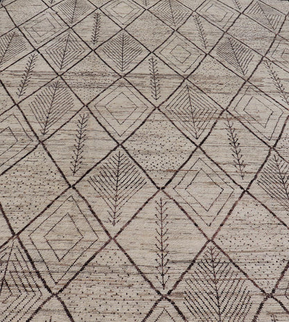 Large Modern Moroccan Hand - Knotted Rug w/ Tribal Diamond Design in Natural Tones This modern casual tribal rug has been hand - knotted. The rug features a modern sub - geometric diamond design, replete with various motifs within most diamonds; makin... - Keivan Woven ArtsAFG - 40803 - 19412Rug