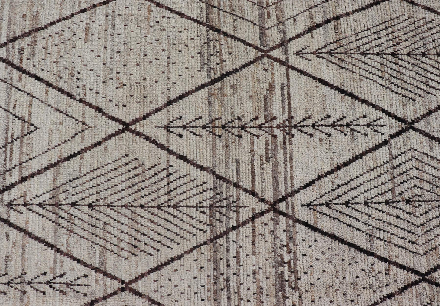 Large Modern Moroccan Hand - Knotted Rug w/ Tribal Diamond Design in Natural Tones This modern casual tribal rug has been hand - knotted. The rug features a modern sub - geometric diamond design, replete with various motifs within most diamonds; makin... - Keivan Woven ArtsAFG - 40803 - 19412Rug