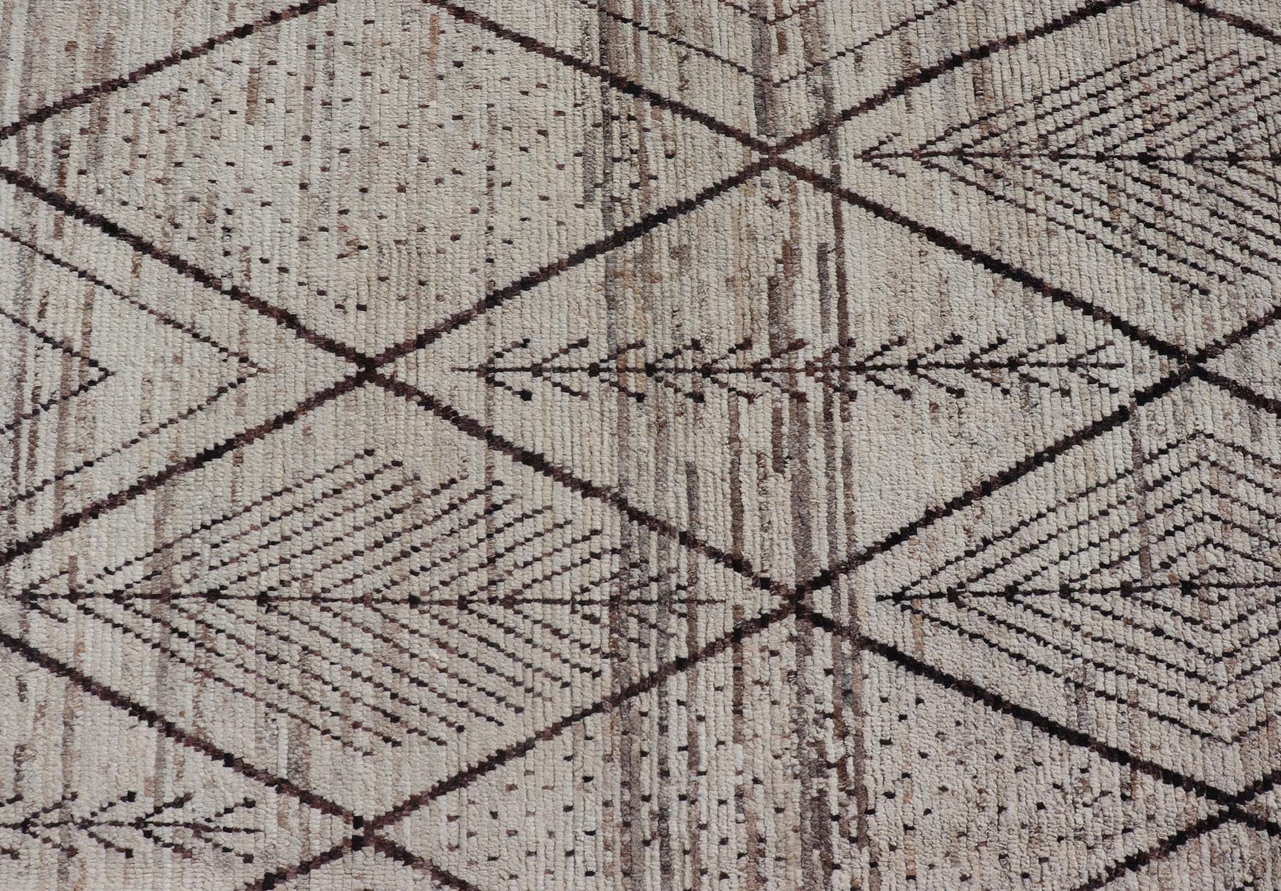 Large Modern Moroccan Hand - Knotted Rug w/ Tribal Diamond Design in Natural Tones This modern casual tribal rug has been hand - knotted. The rug features a modern sub - geometric diamond design, replete with various motifs within most diamonds; makin... - Keivan Woven ArtsAFG - 40803 - 19412Rug