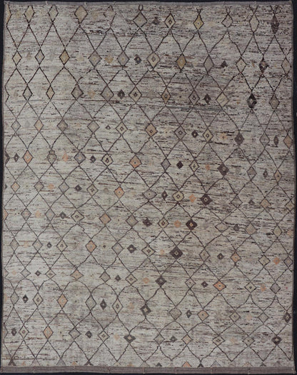 Modern Hand - Knotted Rug in Wool with Sub - Geometric Interlocked Diamond Design This modern casual tribal rug has been hand - knotted. The rug features a modern sub - geometric all - over diamond design, rendered in multicolor, making this rug a superb ... - Keivan Woven ArtsAFG - 40829 - 19424Rug