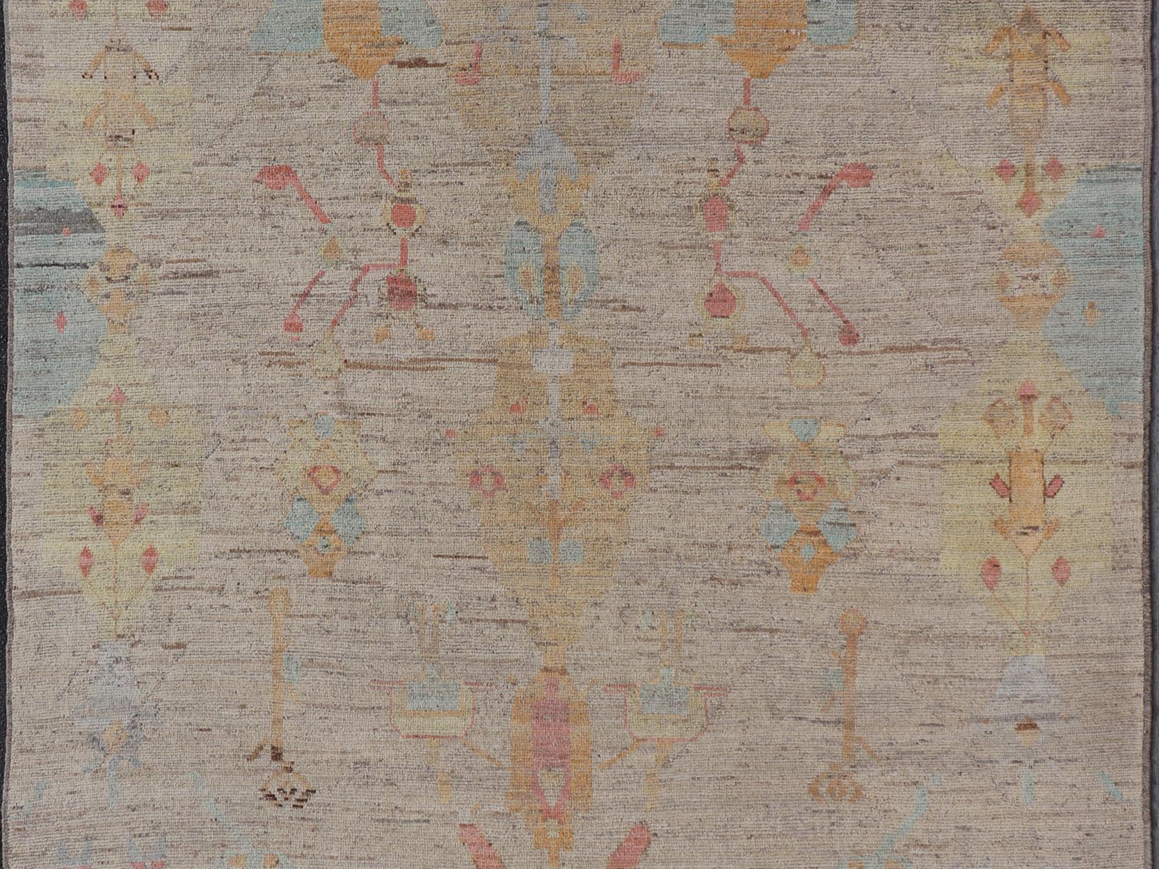 Modern Hand - Knotted Rug with All - Over Sub - Geometric Design in Multicolor This modern casual tribal rug has been hand - knotted in wool. The rug features a modern sub - geometric design, replete with various motifs in multicolor, making this rug a s... - Keivan Woven ArtsAFG - 40846 - 19790Rug