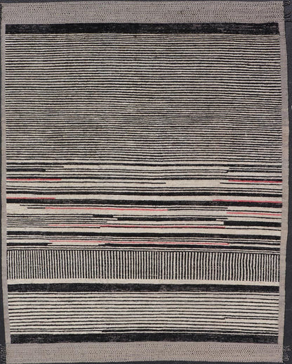 Modern Hand - Knotted Rug in Wool with Abstract Linear Design in Black & Ivory This modern casual tribal rug has been hand - knotted. The rug features a modern sub - geometric abstract linear design, rendered in black and ivory; making this rug a sup... - Keivan Woven ArtsAFG - 40854 - 19436Rug