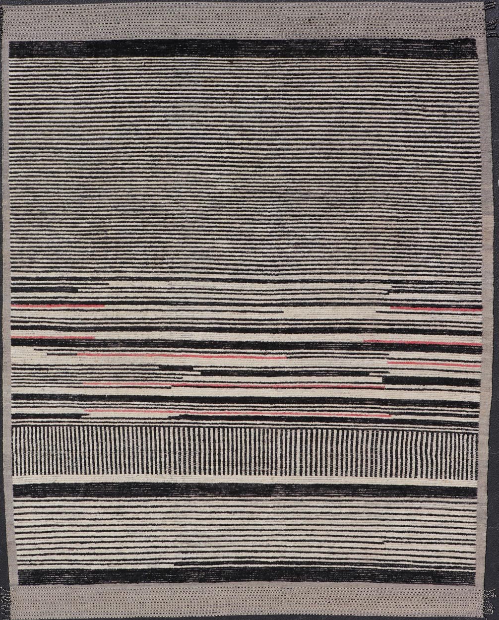 Modern Hand - Knotted Rug in Wool with Abstract Linear Design in Black & Ivory This modern casual tribal rug has been hand - knotted. The rug features a modern sub - geometric abstract linear design, rendered in black and ivory; making this rug a sup... - Keivan Woven ArtsAFG - 40854 - 19436