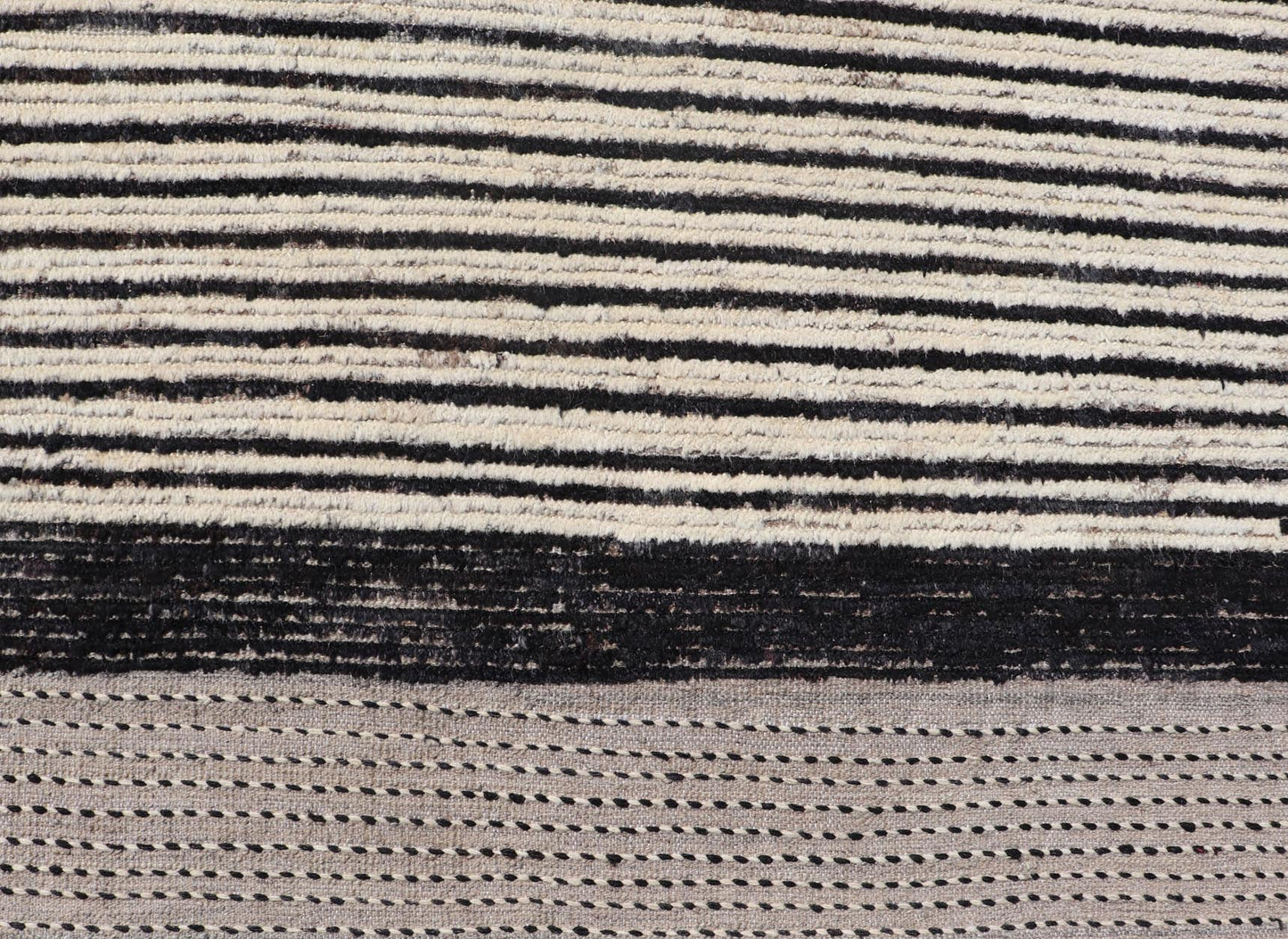 Modern Hand - Knotted Rug in Wool with Abstract Linear Design in Black & Ivory This modern casual tribal rug has been hand - knotted. The rug features a modern sub - geometric abstract linear design, rendered in black and ivory; making this rug a sup... - Keivan Woven ArtsAFG - 40854 - 19436Rug