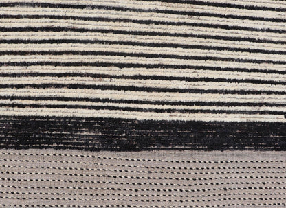 Modern Hand - Knotted Rug in Wool with Abstract Linear Design in Black & Ivory This modern casual tribal rug has been hand - knotted. The rug features a modern sub - geometric abstract linear design, rendered in black and ivory; making this rug a sup... - Keivan Woven ArtsAFG - 40854 - 19436Rug