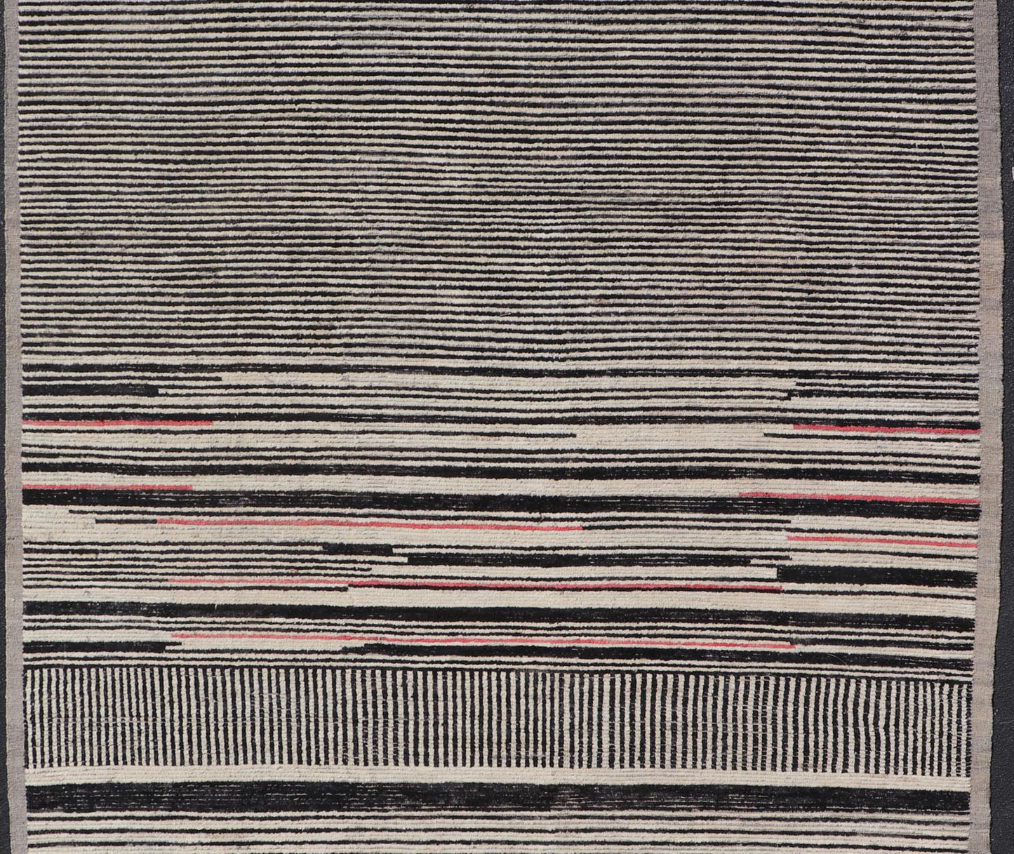 Modern Hand - Knotted Rug in Wool with Abstract Linear Design in Black & Ivory This modern casual tribal rug has been hand - knotted. The rug features a modern sub - geometric abstract linear design, rendered in black and ivory; making this rug a sup... - Keivan Woven ArtsAFG - 40854 - 19436Rug