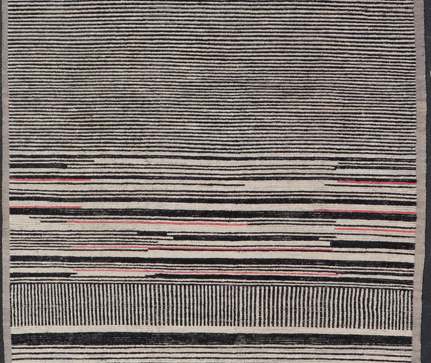 Modern Hand - Knotted Rug in Wool with Abstract Linear Design in Black & Ivory This modern casual tribal rug has been hand - knotted. The rug features a modern sub - geometric abstract linear design, rendered in black and ivory; making this rug a sup... - Keivan Woven ArtsAFG - 40854 - 19436Rug
