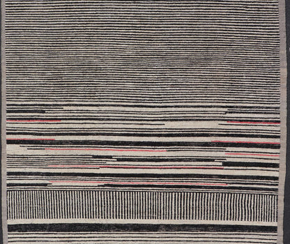 Modern Hand - Knotted Rug in Wool with Abstract Linear Design in Black & Ivory This modern casual tribal rug has been hand - knotted. The rug features a modern sub - geometric abstract linear design, rendered in black and ivory; making this rug a sup... - Keivan Woven ArtsAFG - 40854 - 19436Rug