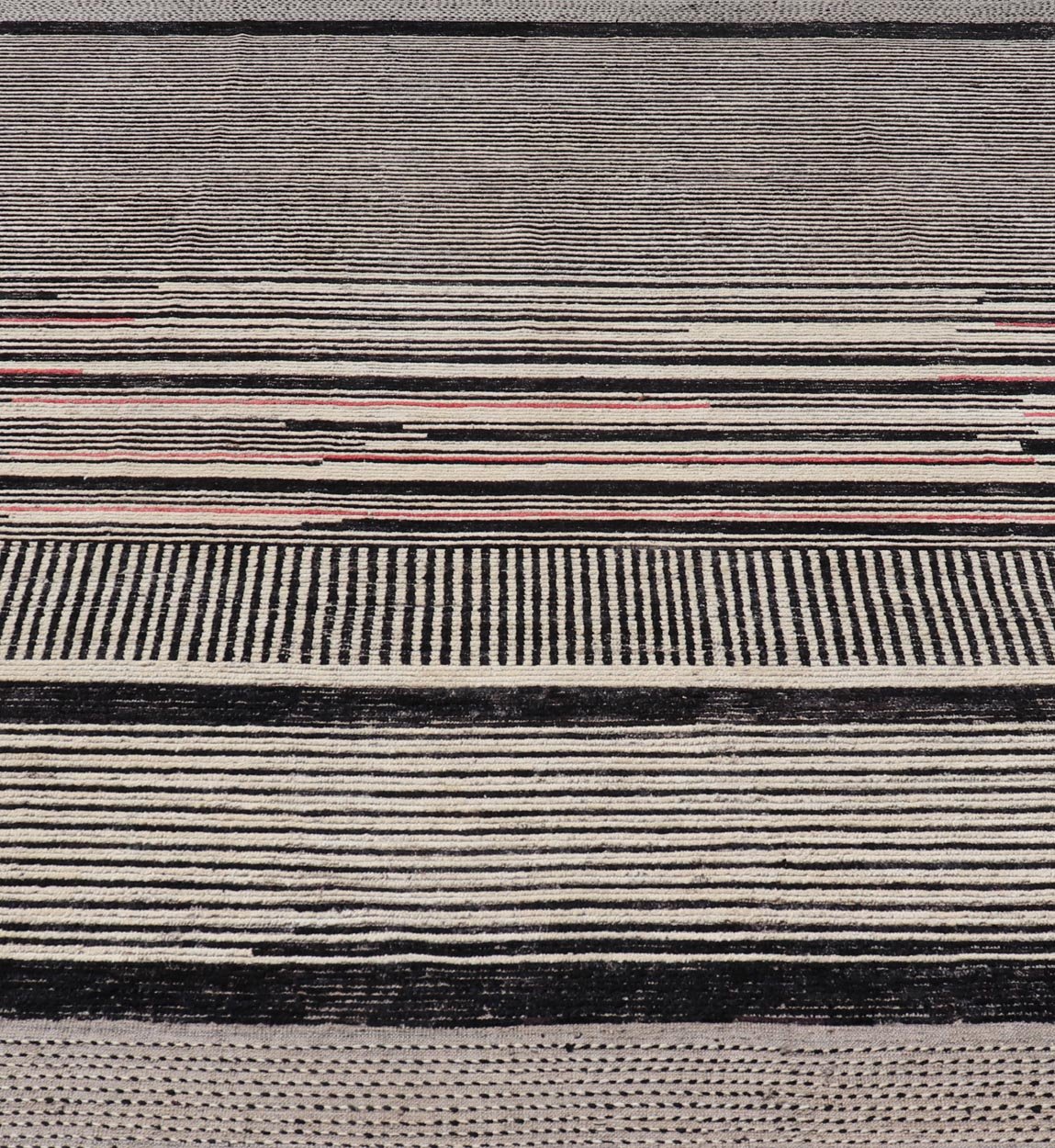 Modern Hand - Knotted Rug in Wool with Abstract Linear Design in Black & Ivory This modern casual tribal rug has been hand - knotted. The rug features a modern sub - geometric abstract linear design, rendered in black and ivory; making this rug a sup... - Keivan Woven ArtsAFG - 40854 - 19436Rug