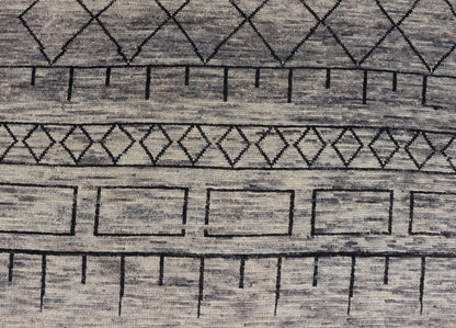 Modern Hand - Knotted Rug in Wool with Geometric Design in Black and Gray Tones This modern casual tribal rug has been hand - knotted. The rug features a modern geometric design, replete with various shapes rendered in black and gray tones; making t... - Keivan Woven ArtsAFG - 40857 - 19442Rug