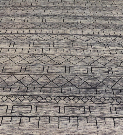 Modern Hand - Knotted Rug in Wool with Geometric Design in Black and Gray Tones This modern casual tribal rug has been hand - knotted. The rug features a modern geometric design, replete with various shapes rendered in black and gray tones; making t... - Keivan Woven ArtsAFG - 40857 - 19442Rug