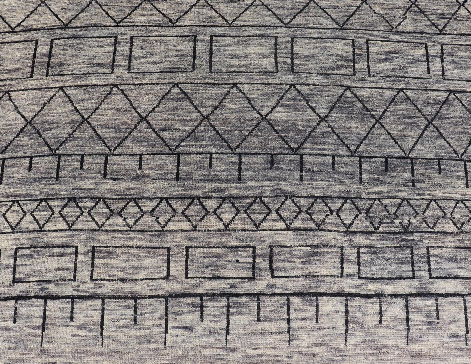 Modern Hand - Knotted Rug in Wool with Geometric Design in Black and Gray Tones This modern casual tribal rug has been hand - knotted. The rug features a modern geometric design, replete with various shapes rendered in black and gray tones; making t... - Keivan Woven ArtsAFG - 40857 - 19442Rug