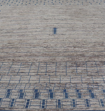 Modern Hand - Knotted Rug in Wool with Sub - Geometric Design in Blue and Cream This modern casual tribal rug has been hand - knotted. The rug features a modern sub - geometric design, rendered in blue and cream; making this rug a superb fit for a var... - Keivan Woven ArtsAFG - 40860 - 19448Rug