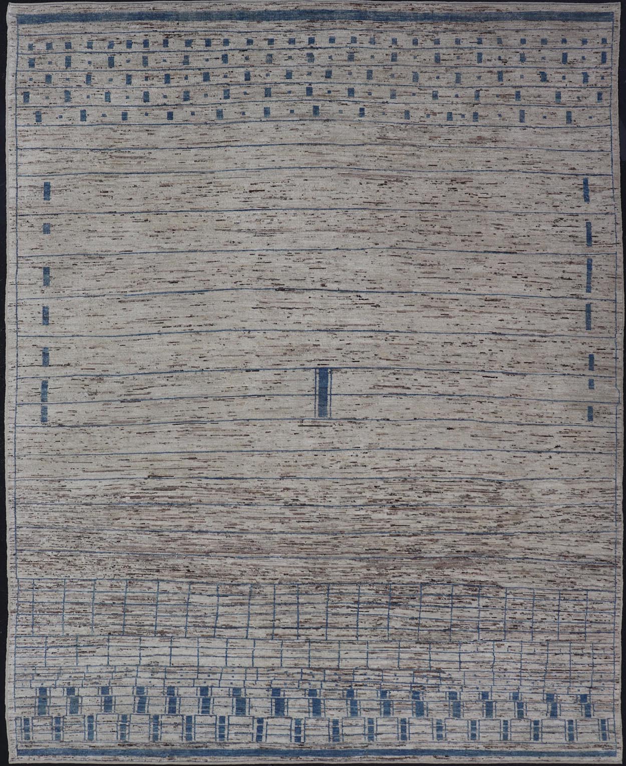 Modern Hand - Knotted Rug in Wool with Sub - Geometric Design in Blue and Cream This modern casual tribal rug has been hand - knotted. The rug features a modern sub - geometric design, rendered in blue and cream; making this rug a superb fit for a var... - Keivan Woven ArtsAFG - 40860 - 19448Rug