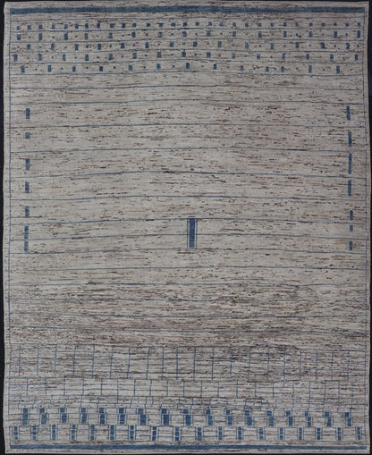 Modern Hand - Knotted Rug in Wool with Sub - Geometric Design in Blue and Cream This modern casual tribal rug has been hand - knotted. The rug features a modern sub - geometric design, rendered in blue and cream; making this rug a superb fit for a var... - Keivan Woven ArtsAFG - 40860 - 19448Rug