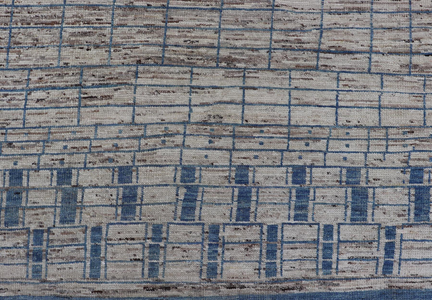 Modern Hand - Knotted Rug in Wool with Sub - Geometric Design in Blue and Cream This modern casual tribal rug has been hand - knotted. The rug features a modern sub - geometric design, rendered in blue and cream; making this rug a superb fit for a var... - Keivan Woven ArtsAFG - 40860 - 19448Rug
