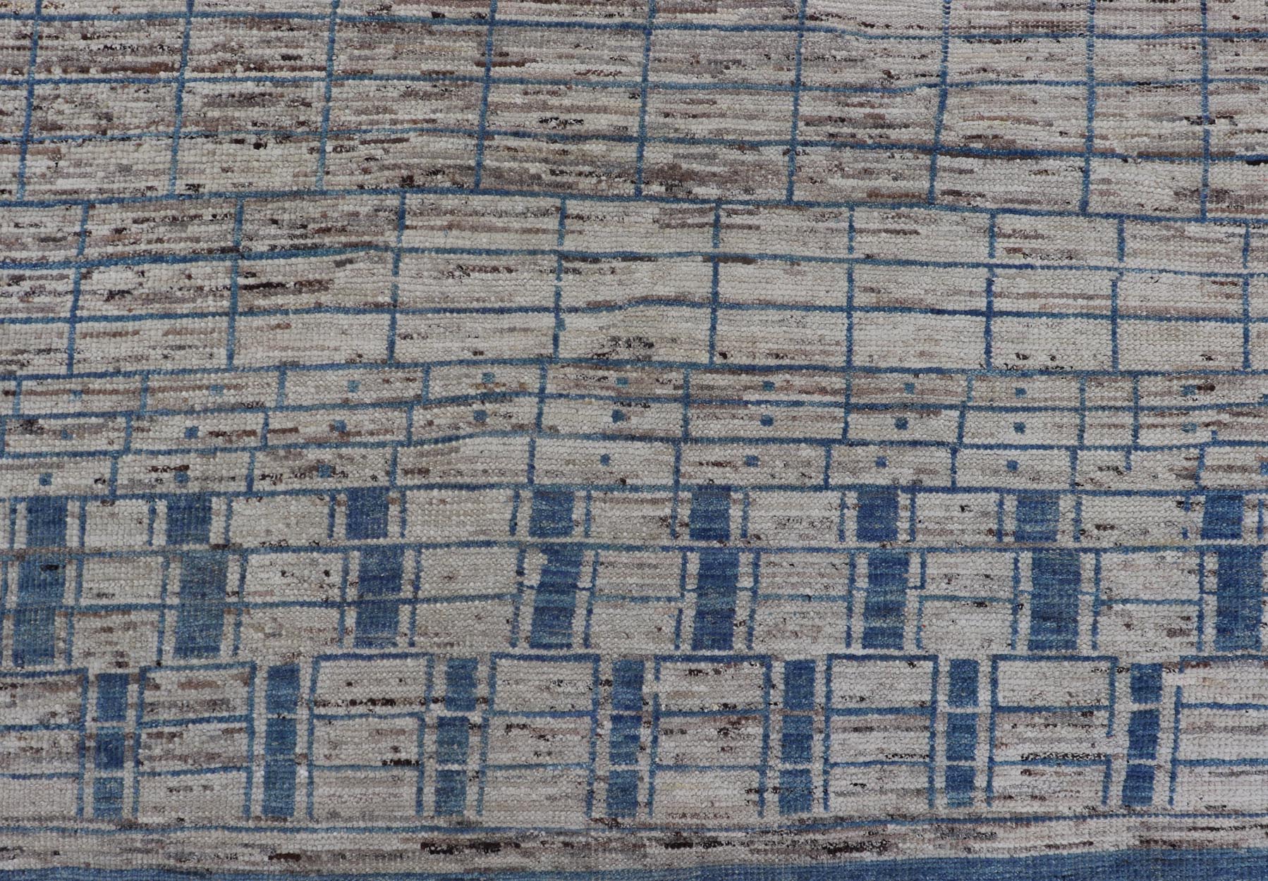 Modern Hand - Knotted Rug in Wool with Sub - Geometric Design in Blue and Cream This modern casual tribal rug has been hand - knotted. The rug features a modern sub - geometric design, rendered in blue and cream; making this rug a superb fit for a var... - Keivan Woven ArtsAFG - 40860 - 19448Rug