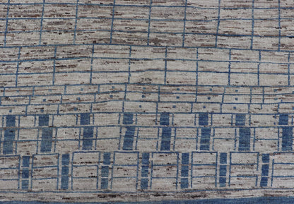 Modern Hand - Knotted Rug in Wool with Sub - Geometric Design in Blue and Cream This modern casual tribal rug has been hand - knotted. The rug features a modern sub - geometric design, rendered in blue and cream; making this rug a superb fit for a var... - Keivan Woven ArtsAFG - 40860 - 19448Rug