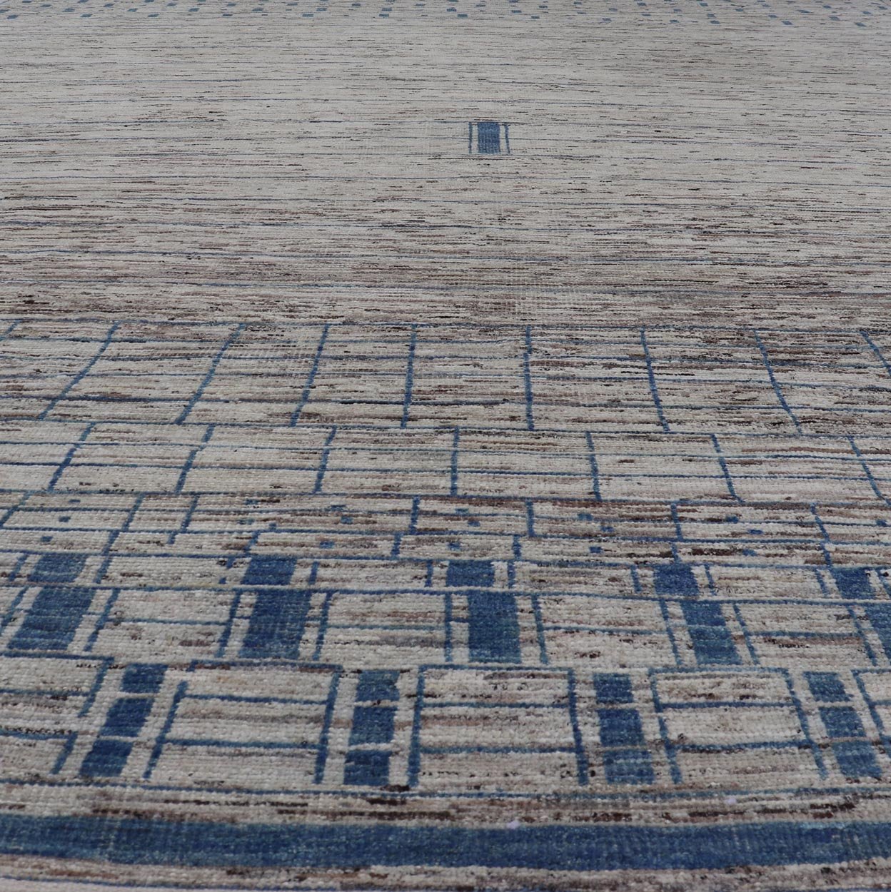 Modern Hand - Knotted Rug in Wool with Sub - Geometric Design in Blue and Cream This modern casual tribal rug has been hand - knotted. The rug features a modern sub - geometric design, rendered in blue and cream; making this rug a superb fit for a var... - Keivan Woven ArtsAFG - 40860 - 19448Rug