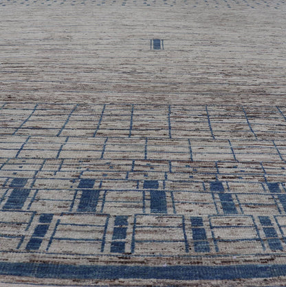 Modern Hand - Knotted Rug in Wool with Sub - Geometric Design in Blue and Cream This modern casual tribal rug has been hand - knotted. The rug features a modern sub - geometric design, rendered in blue and cream; making this rug a superb fit for a var... - Keivan Woven ArtsAFG - 40860 - 19448Rug