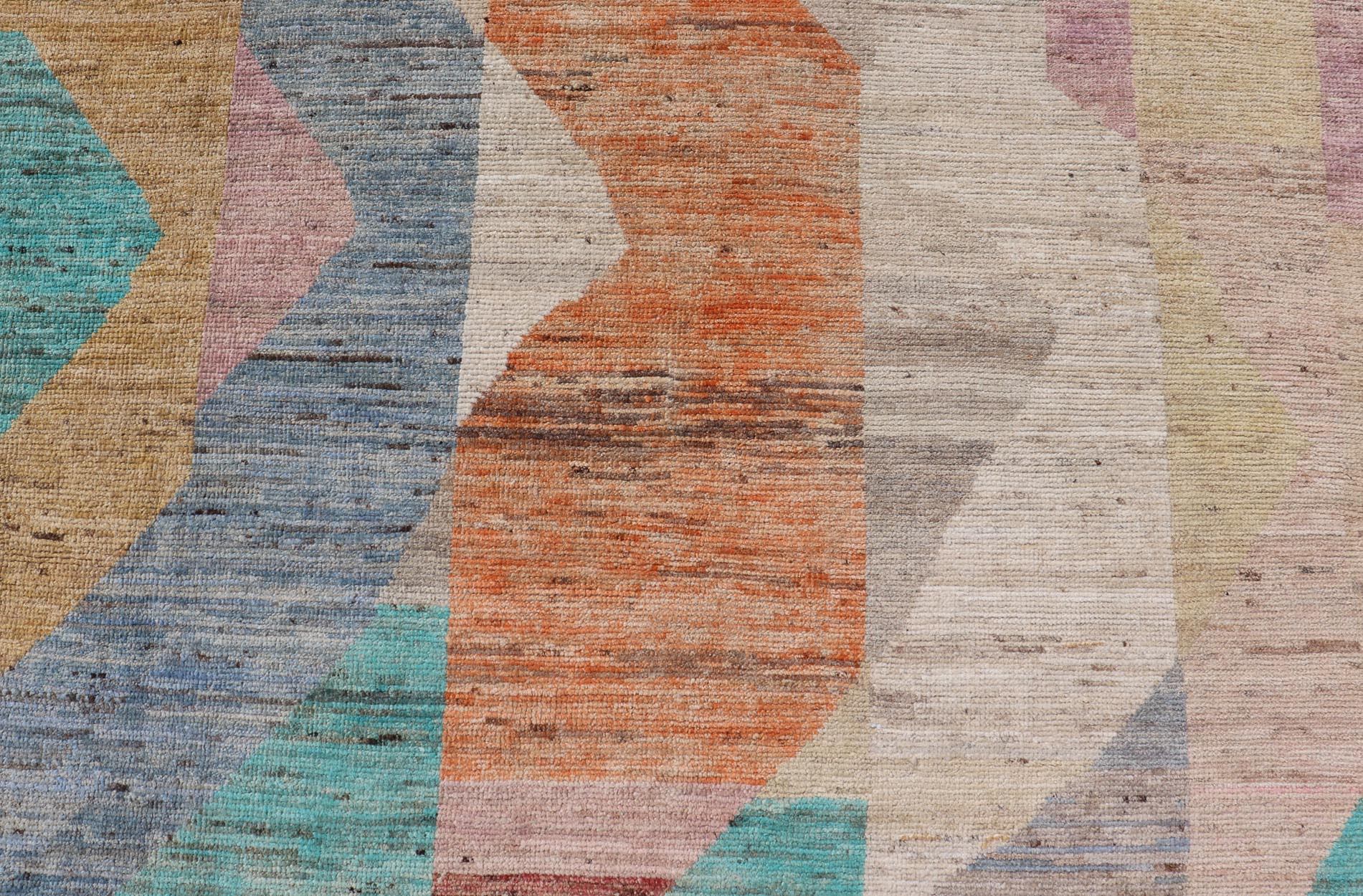 Modern Hand - Knotted Rug in Wool with Abstract Sub - Geometric Design in Multicolor This modern casual rug has been hand - knotted. The rug features an abstract sub - geometric design, rendered in fun multicolor; making this rug a superb fit for a vari... - Keivan Woven ArtsAFG - 40880 - 19454Rug
