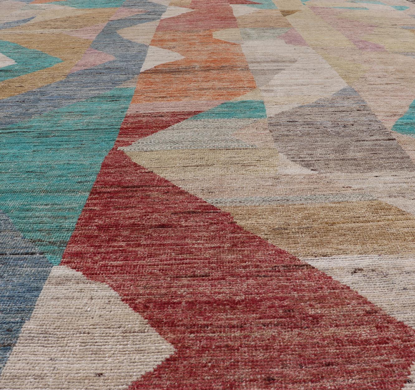 Modern Hand - Knotted Rug in Wool with Abstract Sub - Geometric Design in Multicolor This modern casual rug has been hand - knotted. The rug features an abstract sub - geometric design, rendered in fun multicolor; making this rug a superb fit for a vari... - Keivan Woven ArtsAFG - 40880 - 19454Rug