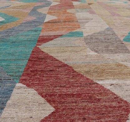 Modern Hand - Knotted Rug in Wool with Abstract Sub - Geometric Design in Multicolor This modern casual rug has been hand - knotted. The rug features an abstract sub - geometric design, rendered in fun multicolor; making this rug a superb fit for a vari... - Keivan Woven ArtsAFG - 40880 - 19454Rug