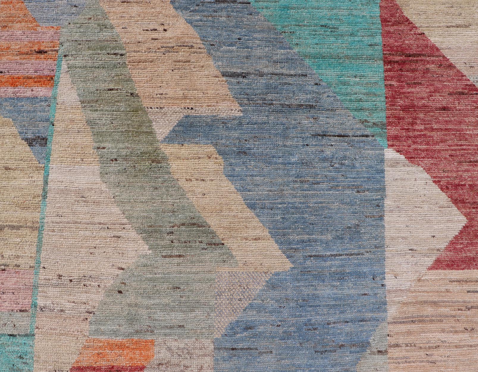 Modern Hand - Knotted Rug in Wool with Abstract Sub - Geometric Design in Multicolor This modern casual rug has been hand - knotted. The rug features an abstract sub - geometric design, rendered in fun multicolor; making this rug a superb fit for a vari... - Keivan Woven ArtsAFG - 40880 - 19454Rug