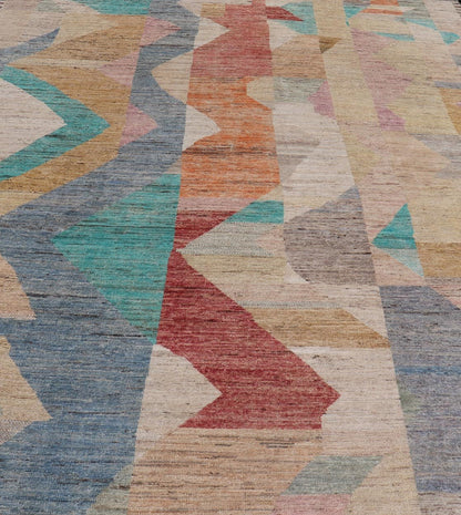 Modern Hand - Knotted Rug in Wool with Abstract Sub - Geometric Design in Multicolor This modern casual rug has been hand - knotted. The rug features an abstract sub - geometric design, rendered in fun multicolor; making this rug a superb fit for a vari... - Keivan Woven ArtsAFG - 40880 - 19454Rug