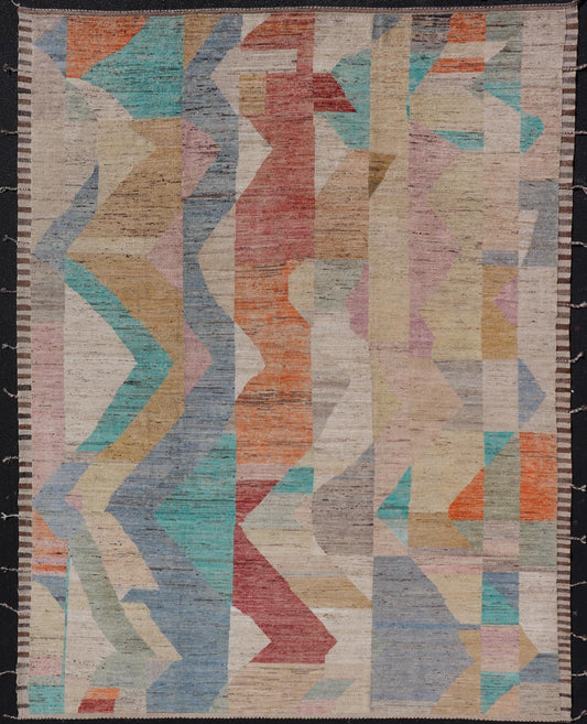 Modern Hand - Knotted Rug in Wool with Abstract Sub - Geometric Design in Multicolor This modern casual rug has been hand - knotted. The rug features an abstract sub - geometric design, rendered in fun multicolor; making this rug a superb fit for a vari... - Keivan Woven ArtsAFG - 40880 - 19454Rug