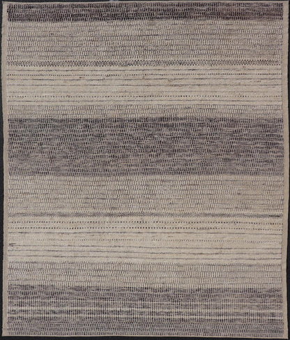 This modern casual tribal rug has been hand - knotted in wool. The rug features an all - over modern sub - geometric horizontal design, rendered in grays, brown, cream and neutral tones. Measures: 9'5 x 12'1. Modern casual tribal rug with sub - geometric... - Keivan Woven ArtsAFG - 40922 - 19622Rug