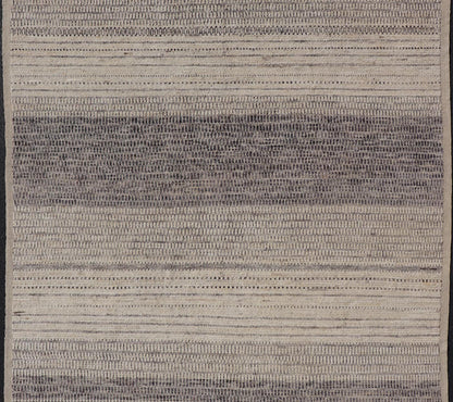 This modern casual tribal rug has been hand - knotted in wool. The rug features an all - over modern sub - geometric horizontal design, rendered in grays, brown, cream and neutral tones. Measures: 9'5 x 12'1. Modern casual tribal rug with sub - geometric... - Keivan Woven ArtsAFG - 40922 - 19622Rug