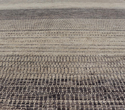 This modern casual tribal rug has been hand - knotted in wool. The rug features an all - over modern sub - geometric horizontal design, rendered in grays, brown, cream and neutral tones. Measures: 9'5 x 12'1. Modern casual tribal rug with sub - geometric... - Keivan Woven ArtsAFG - 40922 - 19622Rug