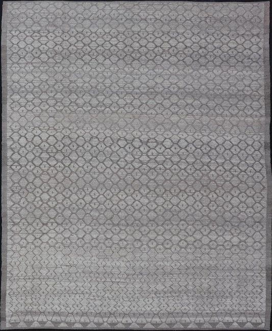 Modern Moroccan Hand - Knotted Rug with All - Over Sub - Geometric Hexagonal Design This modern casual Moroccan rug has been hand - knotted in wool. The rug features a modern all - over sub - geometric hexagonal design, rendered in various neutral tones; m... - Keivan Woven ArtsAFG - 40926 - 19796Rug