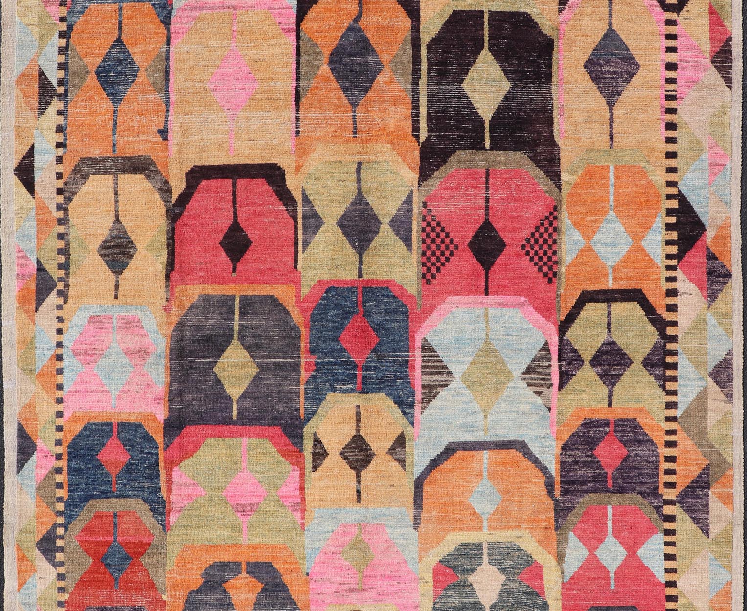 Multicolor Modern Rug in Art Deco Design, Keivan Woven Arts; rug AFG - 40933, country of origin / type: Afghanistan / Modern Casual, circa early - 21th century. Measures: 9'5 x 12'1. Modern Abstract Rug in Wool With Sub - Geometric Arts and Craft Desi... - Keivan Woven ArtsAFG - 40933 - 19628Rug