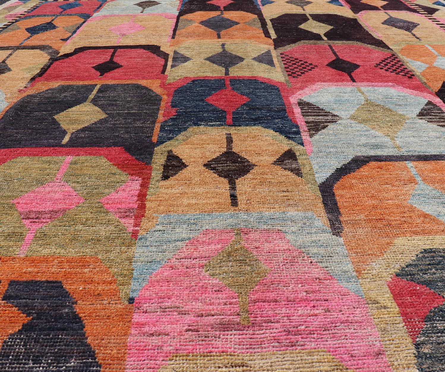 Multicolor Modern Rug in Art Deco Design, Keivan Woven Arts; rug AFG - 40933, country of origin / type: Afghanistan / Modern Casual, circa early - 21th century. Measures: 9'5 x 12'1. Modern Abstract Rug in Wool With Sub - Geometric Arts and Craft Desi... - Keivan Woven ArtsAFG - 40933 - 19628Rug