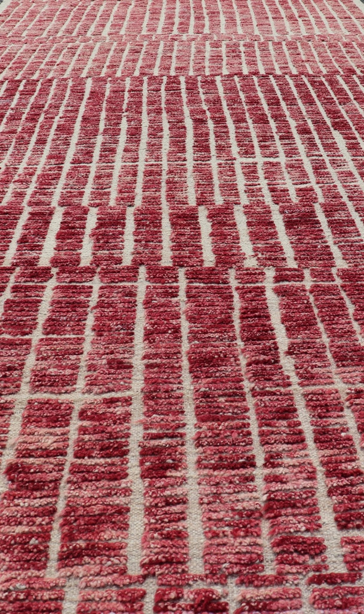 Modern Hand - Knotted Tribal Rug in Wool with Geometric Design in Raspberry - Red This modern casual tribal rug has been hand - knotted. The rug features a modern geometric linear design, replete with a raspberry - red hue; making this rug a superb fit... - Keivan Woven ArtsAFG - 40940 - 19832Rug
