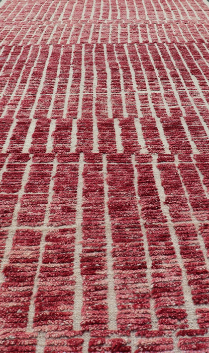 Modern Hand - Knotted Tribal Rug in Wool with Geometric Design in Raspberry - Red This modern casual tribal rug has been hand - knotted. The rug features a modern geometric linear design, replete with a raspberry - red hue; making this rug a superb fit... - Keivan Woven ArtsAFG - 40940 - 19832Rug