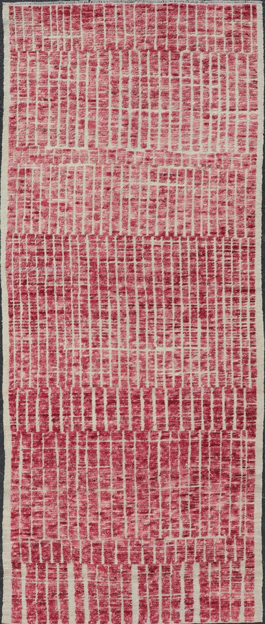 Modern Hand - Knotted Tribal Rug in Wool with Geometric Design in Raspberry - Red This modern casual tribal rug has been hand - knotted. The rug features a modern geometric linear design, replete with a raspberry - red hue; making this rug a superb fit... - Keivan Woven ArtsAFG - 40940 - 19832