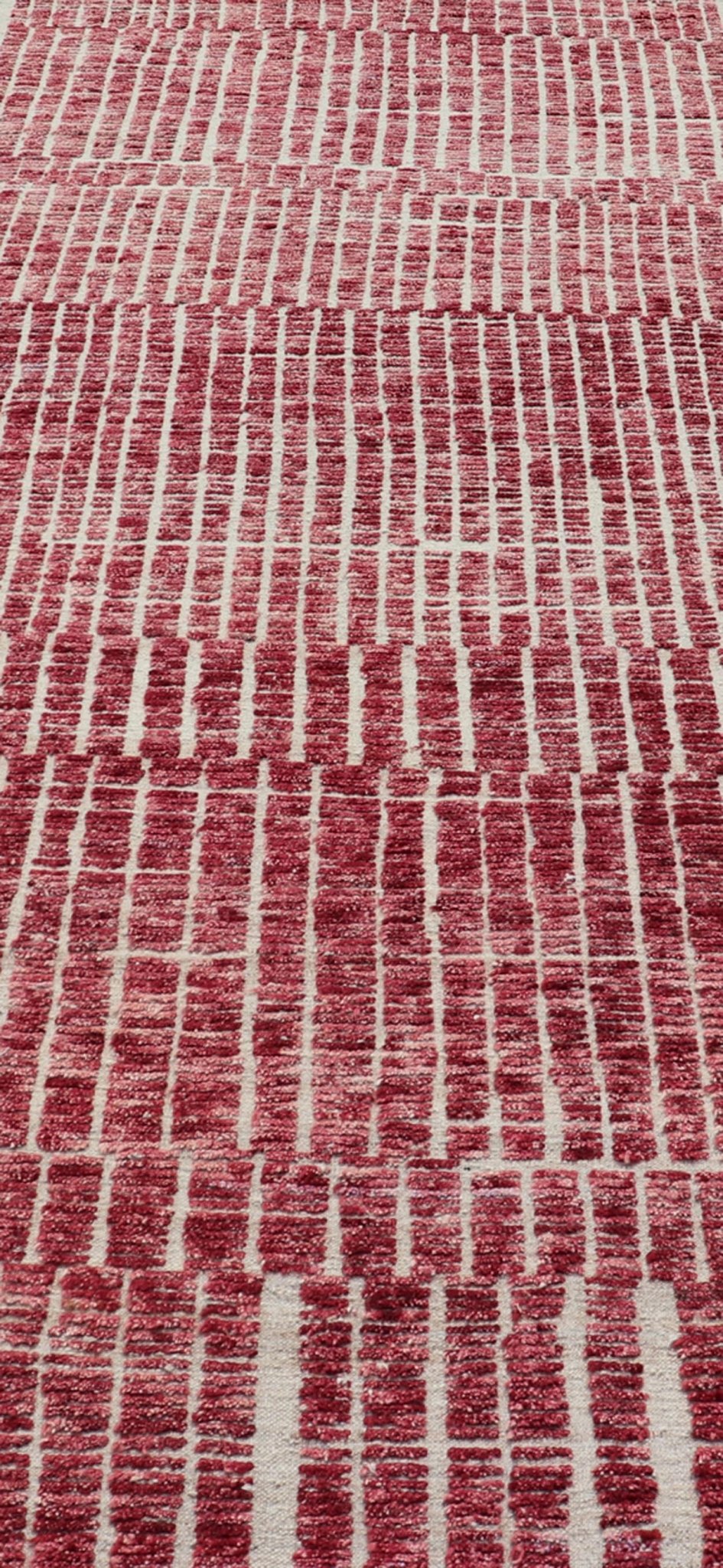Modern Hand - Knotted Tribal Rug in Wool with Geometric Design in Raspberry - Red This modern casual tribal rug has been hand - knotted. The rug features a modern geometric linear design, replete with a raspberry - red hue; making this rug a superb fit... - Keivan Woven ArtsAFG - 40940 - 19832Rug