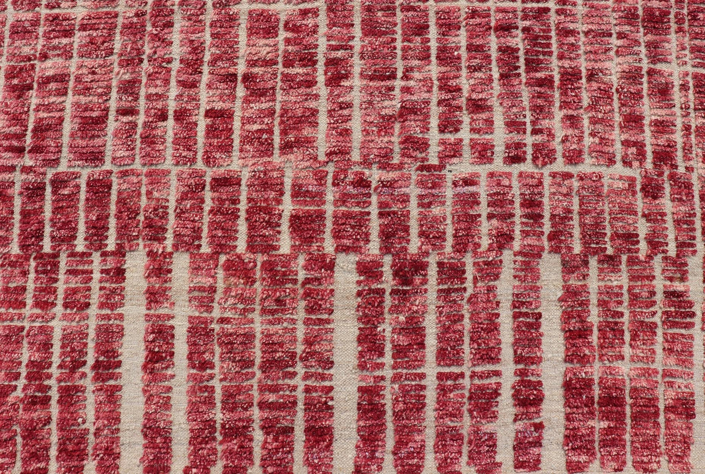 Modern Hand - Knotted Tribal Rug in Wool with Geometric Design in Raspberry - Red This modern casual tribal rug has been hand - knotted. The rug features a modern geometric linear design, replete with a raspberry - red hue; making this rug a superb fit... - Keivan Woven ArtsAFG - 40940 - 19832Rug