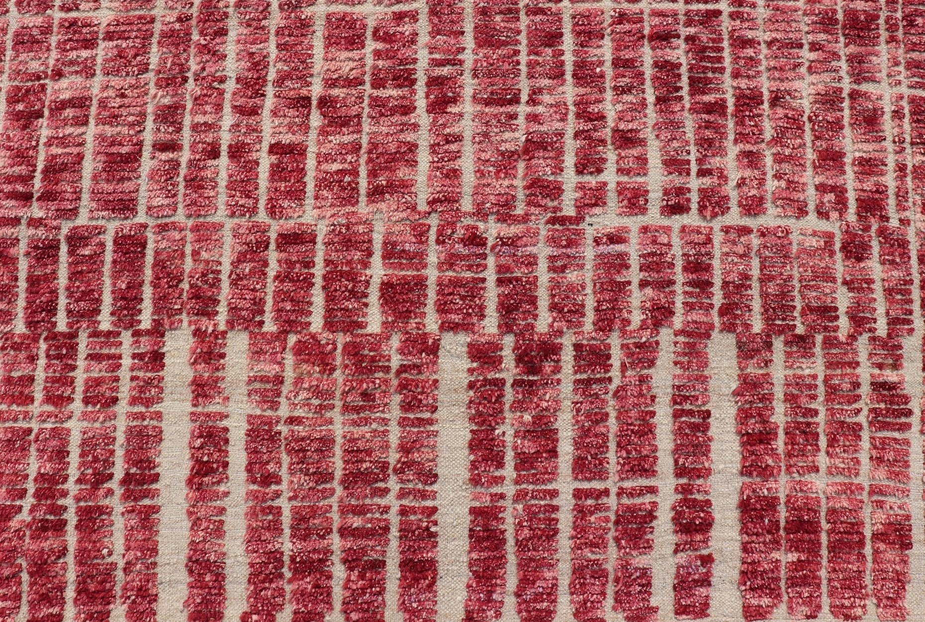 Modern Hand - Knotted Tribal Rug in Wool with Geometric Design in Raspberry - Red This modern casual tribal rug has been hand - knotted. The rug features a modern geometric linear design, replete with a raspberry - red hue; making this rug a superb fit... - Keivan Woven ArtsAFG - 40940 - 19832Rug