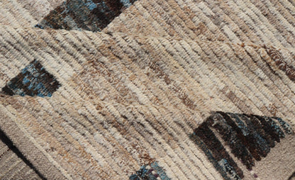 Modern Hand - Knotted Moroccan Rug in Wool with Sub - Geometric Design This modern casual tribal rug has been hand - knotted in wool. The rug features a modern sub - geometric modern design, rendered in blue, charcoal and earthy tones; making this rug a... - Keivan Woven ArtsAFG - 40965 - 19634Rug