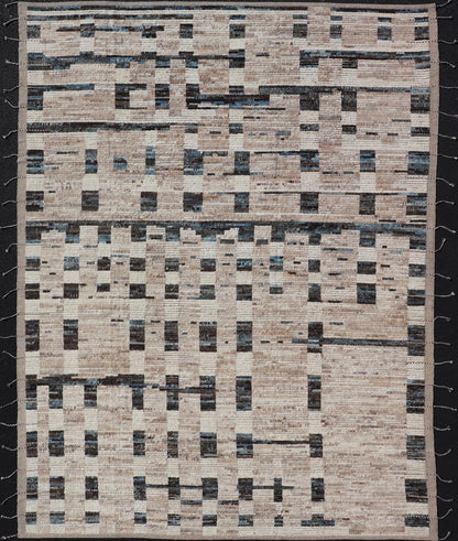 Modern Hand - Knotted Moroccan Rug in Wool with Sub - Geometric Design This modern casual tribal rug has been hand - knotted in wool. The rug features a modern sub - geometric modern design, rendered in blue, charcoal and earthy tones; making this rug a... - Keivan Woven ArtsAFG - 40965 - 19634Rug